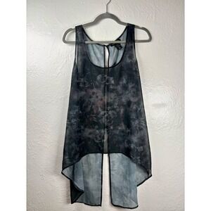 Midnight Hour Womens Med Skull Print Sheer High Low Split Back Tank Top Goth